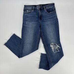 Kut From The Cloth Straight Distressed Raw Hem Jeans WMNS 4 Medium Wash Cotton